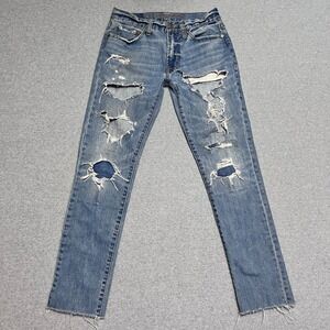 American Eagle Jeans Mens 29X30 Blue Slim Straight Ripped Grunge Denim Tag 29X32